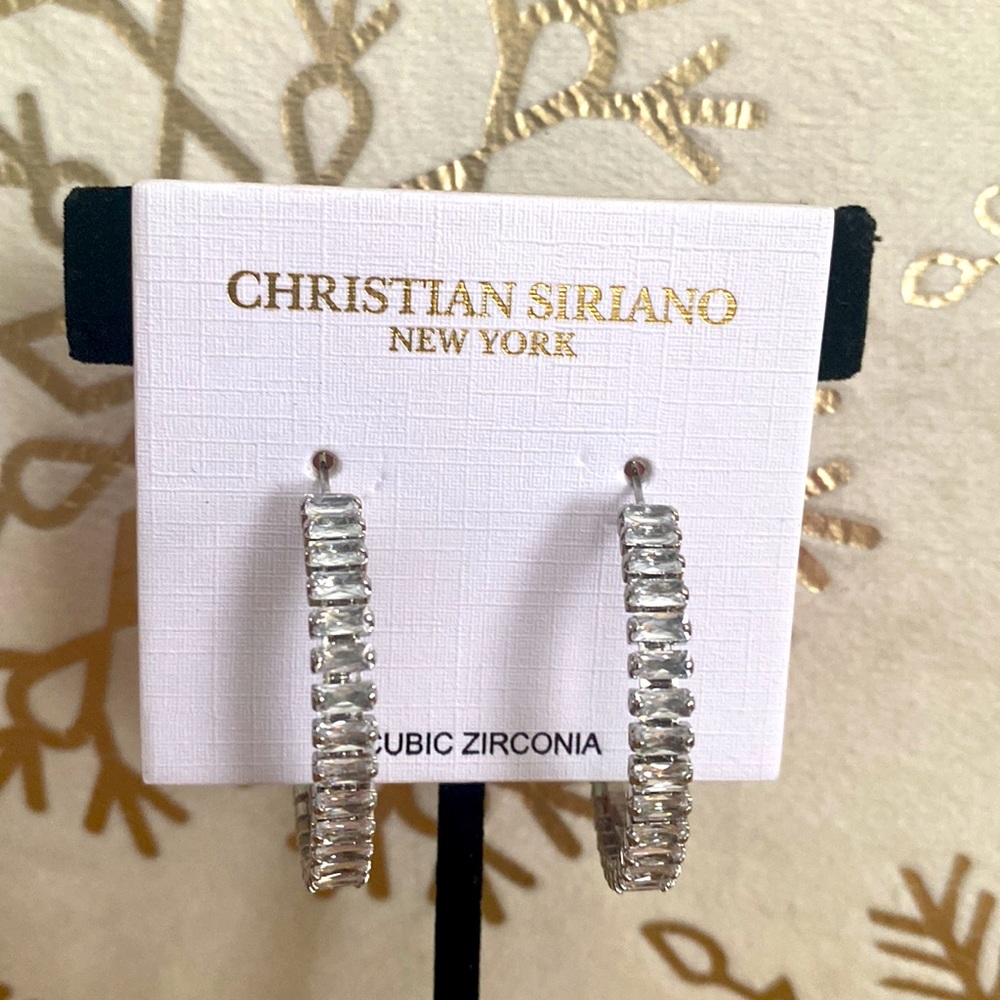Christian Siriano Cubic Zirconia 1-1/4" Hoop Earrings